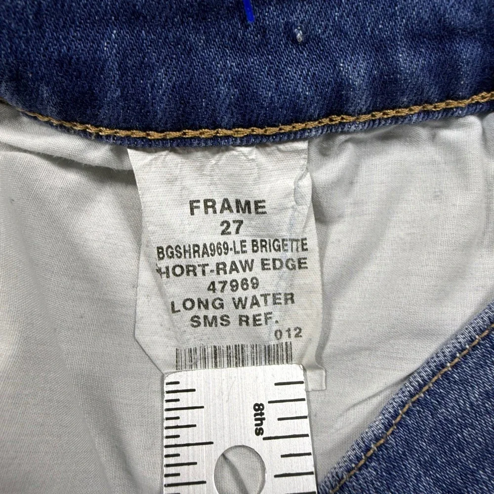 Frame Denim Le Brigette Raw Edge Shorts Long Water Blue Frayed Hem Womens 27